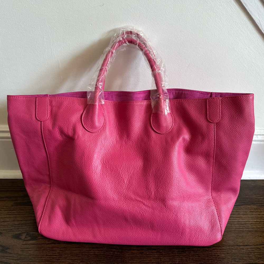 NEW HOT PINK GENUINE LEATHER OVERSIZE SLOUCH TOTE BAG BOAT ELISABETTA STYLE